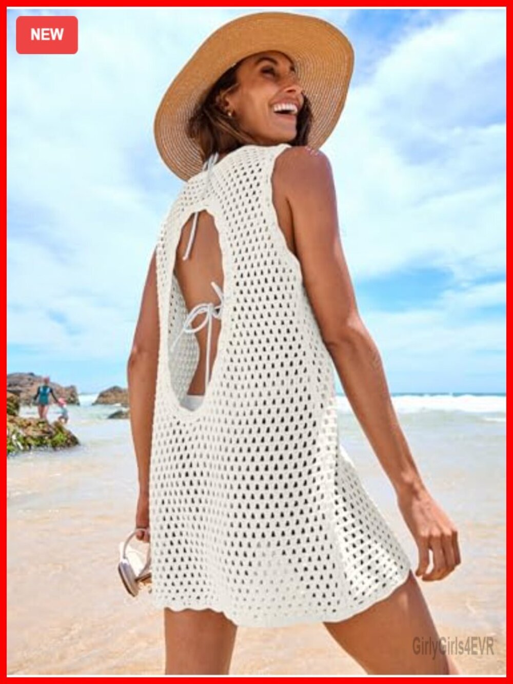 V Neck Knit Crochet Backless Swimsuit Cover Up Dress - Picture 6 of 7